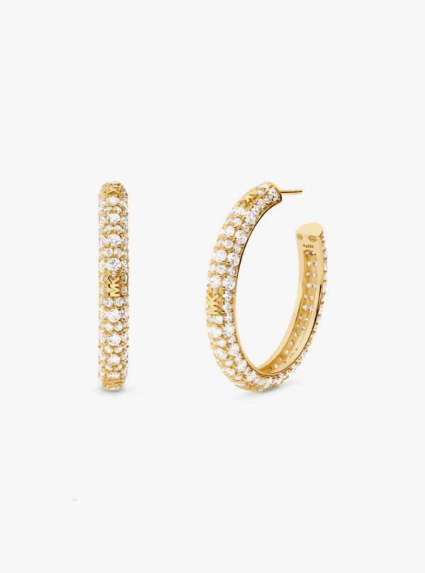 Damske Nausnice Michael Kors Precious Metal-Plated Sterling Silver Pavé Hoop Zlate - Šperky Michael Kors Lacne | LKSHN-7695